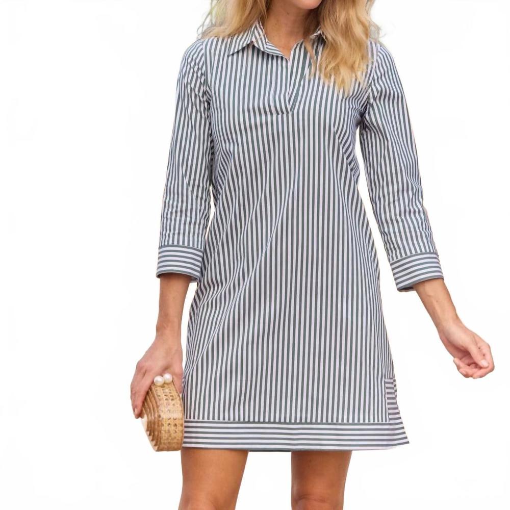 NEW JUDE CONNALLY finley mini dress in cotton eden green stripe - Picture 5 of 5